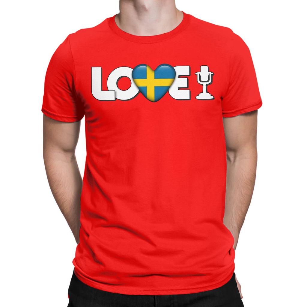 Love Sweden Eurovision Song Contest T-Shirts for Men  Fashion Cotton Tee Shirt O Neck Short Sleeve T Shirts Graphic Printed Tops