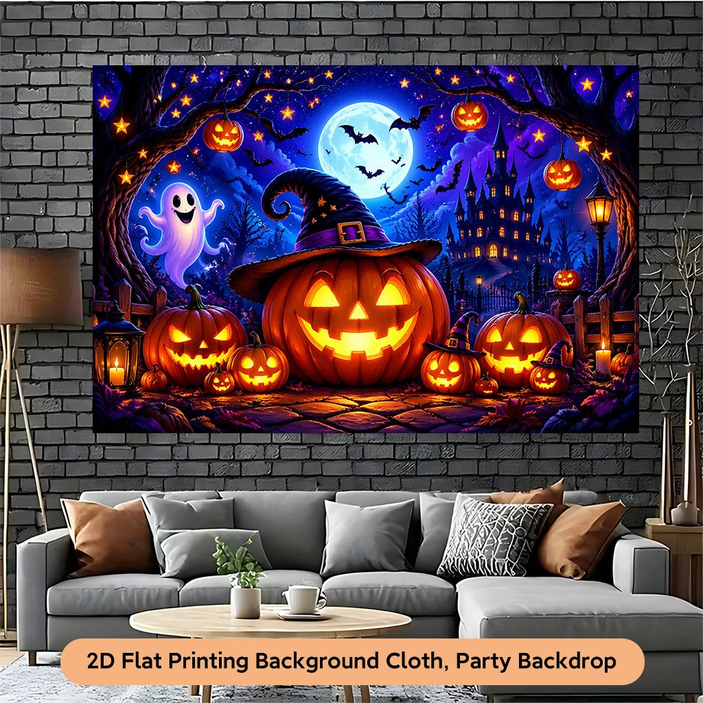 1 piece of 2D flat background cloth pumpkin ghost bat castle night background cloth.PMJ