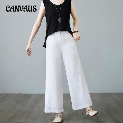 Летние женские брюки больших размеров, свободные однотонные хлопковые и льняные прямые брюки с эластичной резинкой на талии, повседневные брюки
