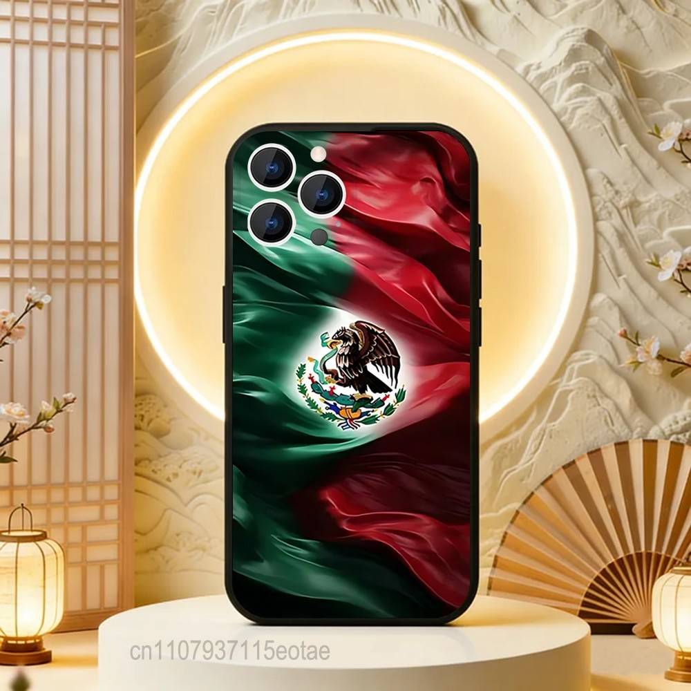Чехол для телефона с национальным гербом и флагом Мексики для iPhone 17,16,15,14,13,12,11,Pro,Max,Plus,E,Air,Mini, Защитный черный чехол