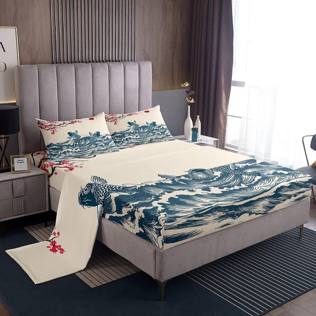 Cute Animal Cartoon Cat Pattern Bed Hat Four-Piece Bedding Set Bedroom Dormitory Bedding Decoration