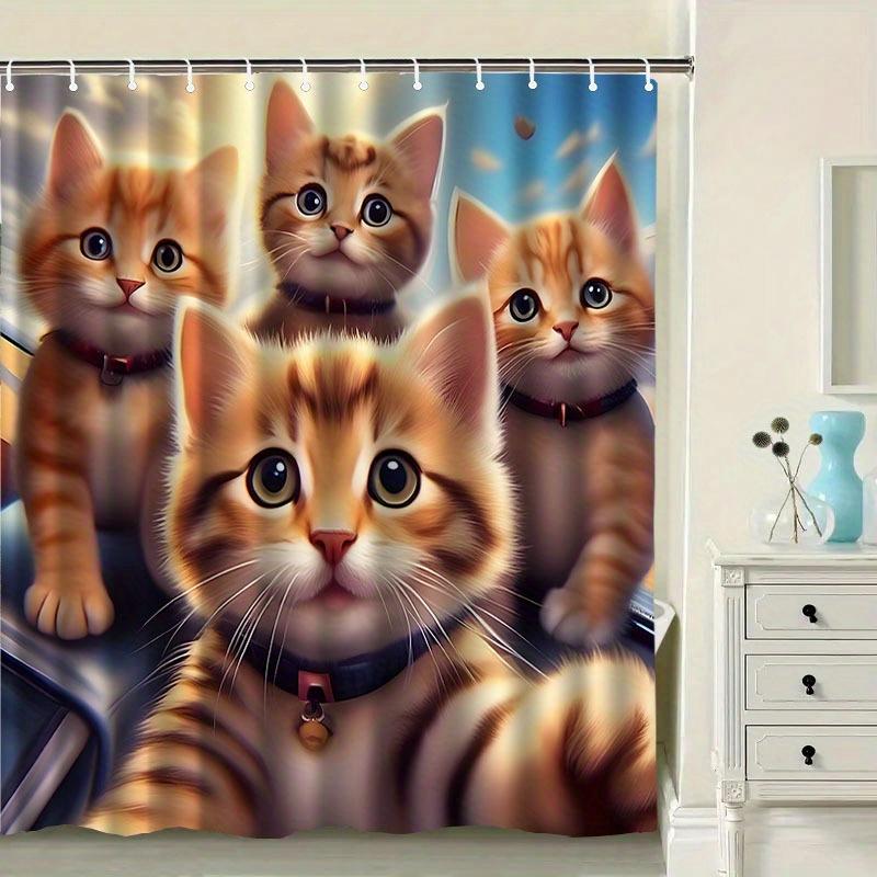 3D Занавеска для душа с котенком Реалистичные мордочки кошек Мультяшное искусство Веселый Декор для ванной Водонепроницаемая Печатная занавеска Домашний стиль