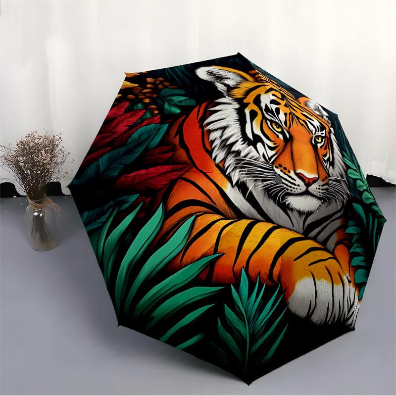 1pc Tiger Print Automatic Open/Close Umbrella - Portable Collapsible Umbrella with 8-Rib Stability, Fashion Lovers yy251017183
