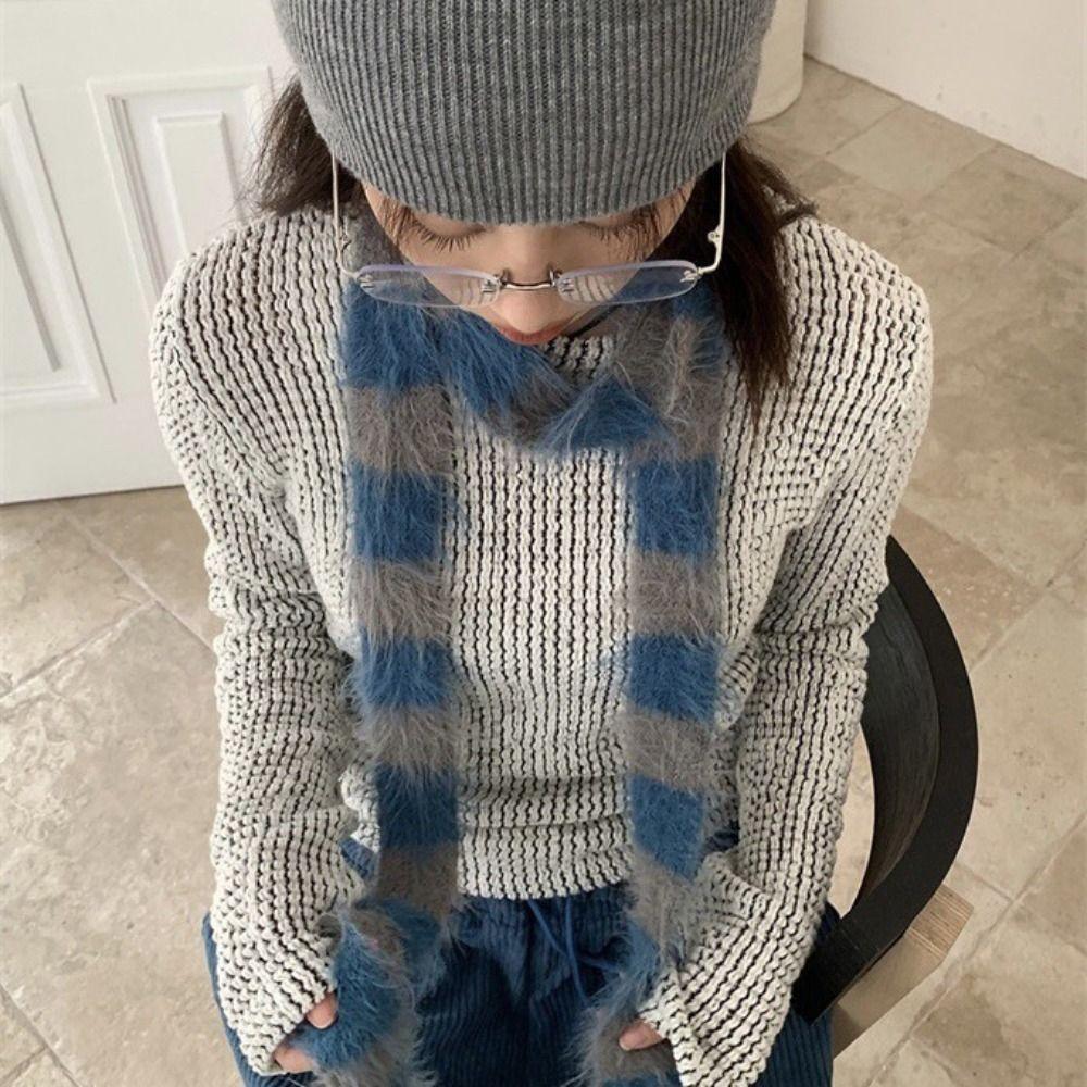 Gothic Punk Narrow Long Scarf Harajuku Choker Streamer Fashion Y2K Striped Scarf Women