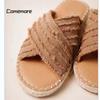 Модные винтажные легкие шлепанцы с открытым носком, повседневные, удобные, плетеные, римские, туфли, женские сандалии, бохо, плоские тапочки 43