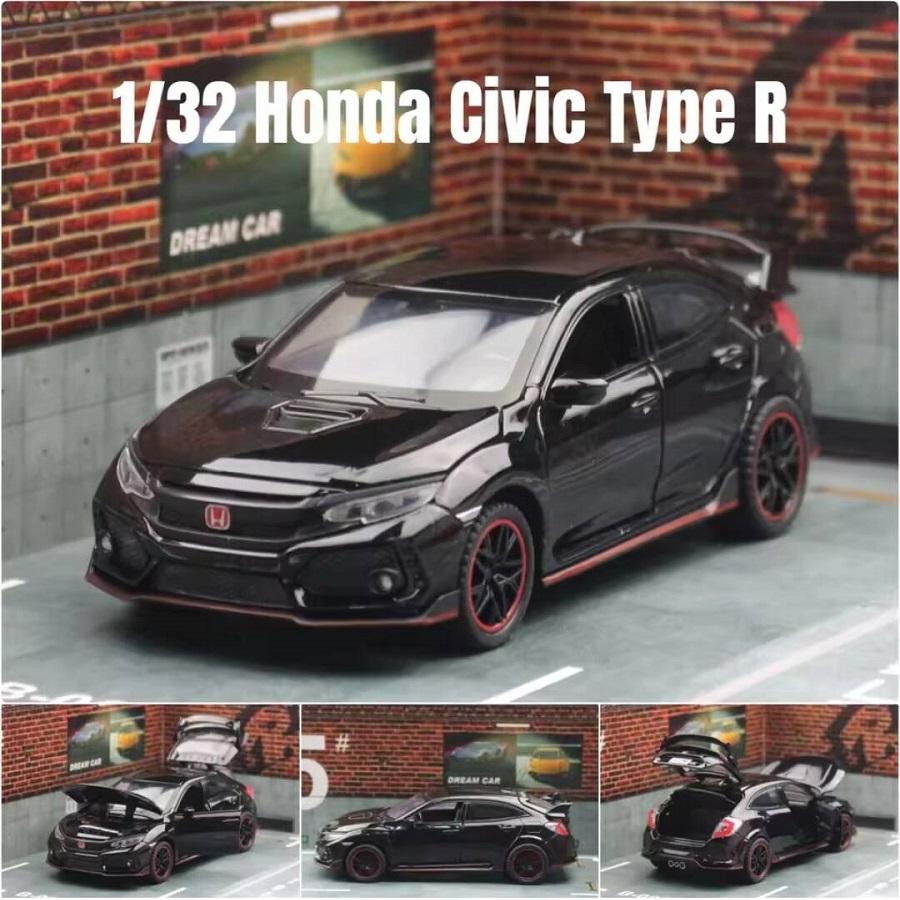 Honda Civic Type R JDM Симуляция Литая модель и игрушечный автомобиль Звуки и свет Оттягиваемый механизм 1:32 металлические модели автомобилей, подарки для детей