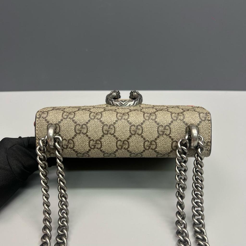 [Pre-Owned] Dionysus Textured Tiger Head Spur Buckle Logo Print Canvas And Suede Chain Shoulder Bag - Excellent #1IKKRC0
