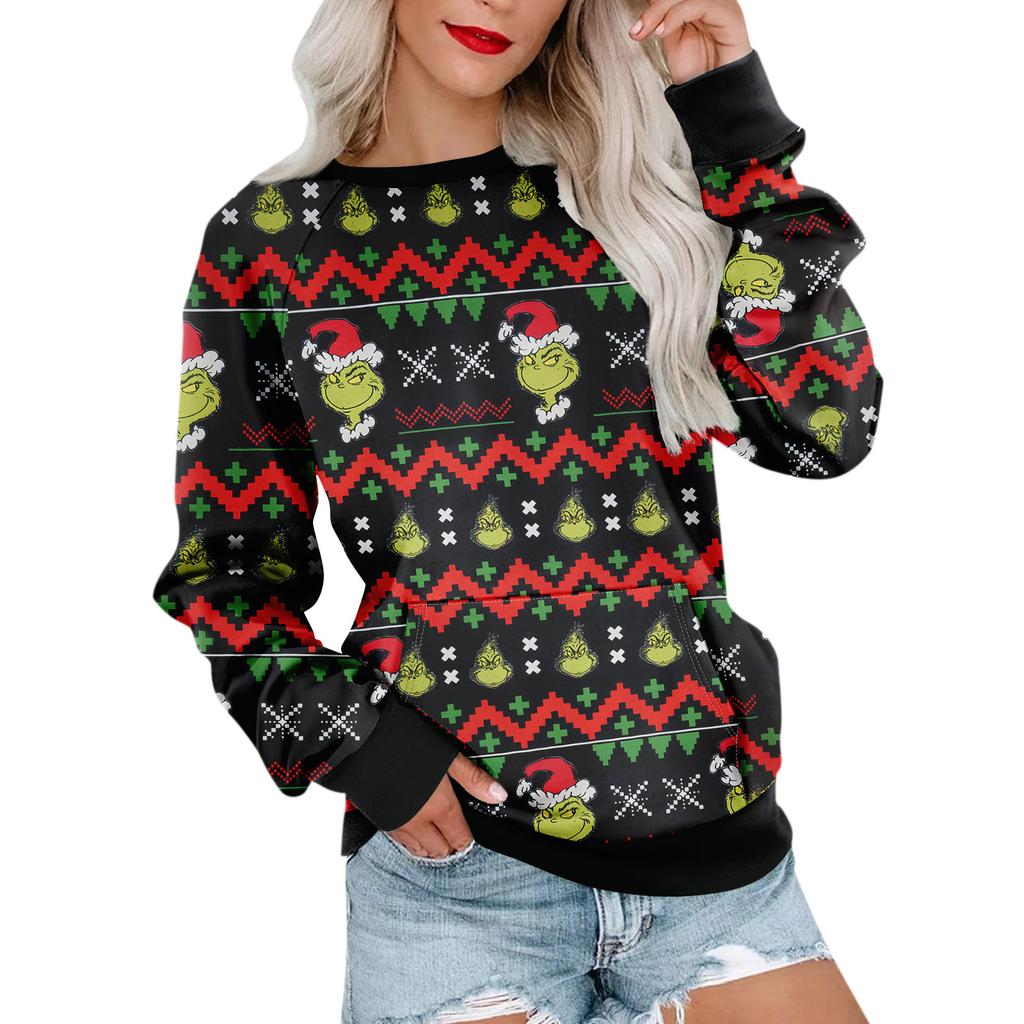 Женская толстовка с длинным рукавом, повседневная, с круглым вырезом, симпатичная, с принтом, легкая толстовка с карманом