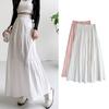 Women Maxi Skirt Elastic High Waist Ruffle Stitching Large Hem Long Skirt Solid Color A-Line Summer Casual Skirt