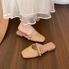 Модные французские полутапочки с открытой пяткой Женская обувь 2025 Весна лето Новые туфли Мюли из мягкой кожи с мелким вырезом Пляжные одинарные туфли