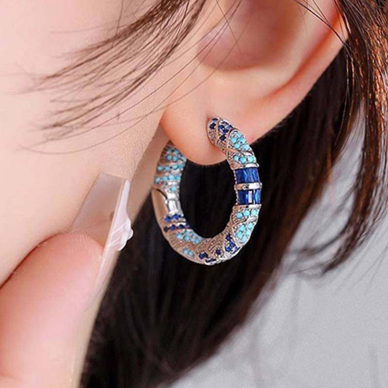 Xiaomi Huitan Elegant Design Women Hoop Earrings Inlaid Sparkling Blue CZ Trendy Party Daily Versatile Personality Accessories Jewelry