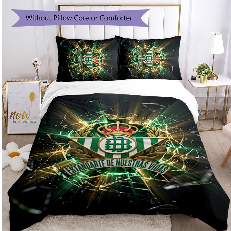 Real Betis Football Printed 3 Pieces Bedding Set, Comfortable Skin Friendly Bedroom Duvet Cover Set
