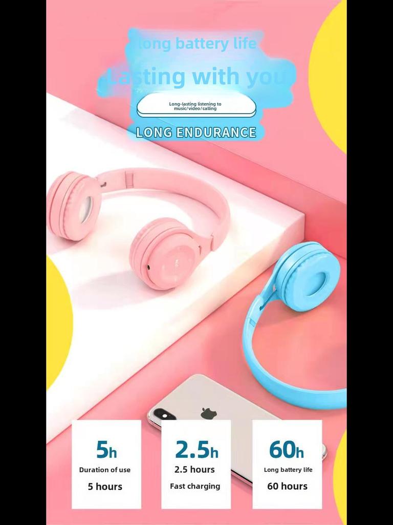 Гарнитура Bluetooth Y08 Heavy Bass Foldable Macaron — беспроводные наушники с креплением на голове