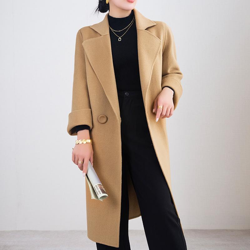 Женское пальто 100% шерсть TIDENOVEL Осеннее шерстяное пальто ручной работы Длинное пальто-бушлат Зимнее теплое кашемировое длинное пальто Пальто