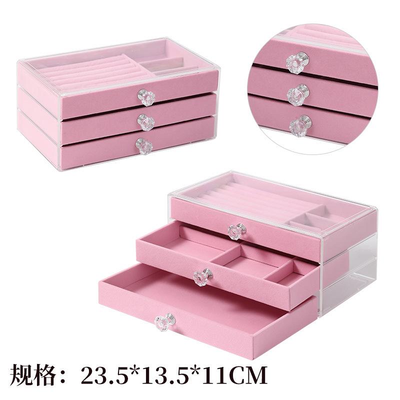 Three-layer Flannel Jewelry Storage Box, Earrings, Earrings, Storage Box, Jewelry Dust-proof Drawer Jewelry Box Storage