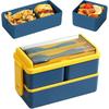 With Fork and Spoon Microwave Bento Boxes Double Layer Dinnerware Set  Office Worker