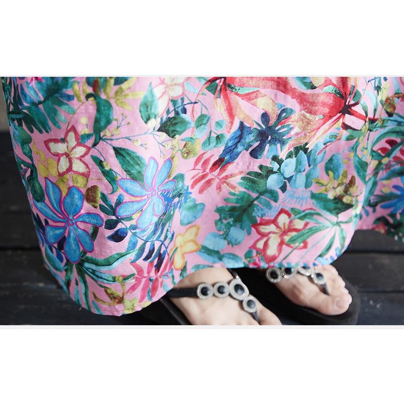 DIMANAF 2025 New Women Plus Size Summer Casual Floral Dress Vintage Long Dress Loose Basic Holiday Maxi