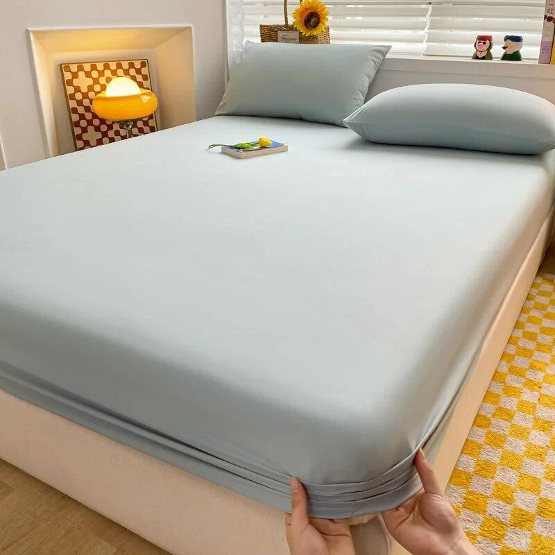 Washed Cotton Fitted Sheet Non Slip Durable Mattress Cover for Home Bedroom Solid Color Bed Cover 140/160/200cm Soft Bedspreads