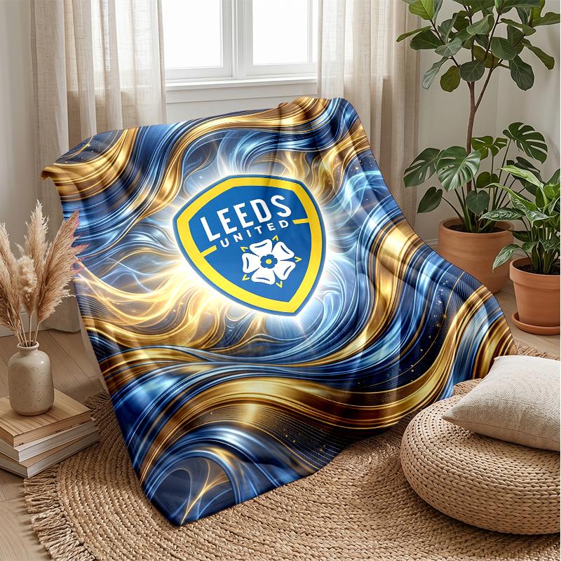Leeds United Football Print Flannel Blanket, Soft Warm Lightweight Throw Blanket for Sofa Bed Camping