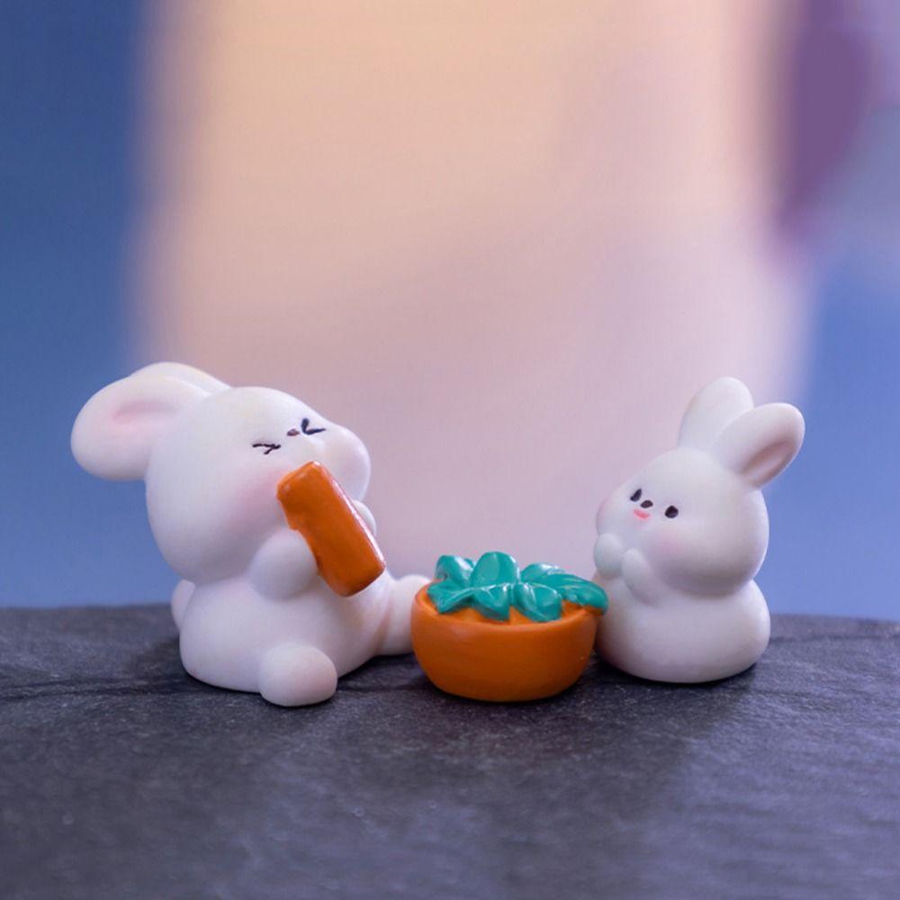 Chinese Style Bunny Micro Landscape Cartoon Bunny Statue Mooncake Rabbit Ornament  Fairy Garden