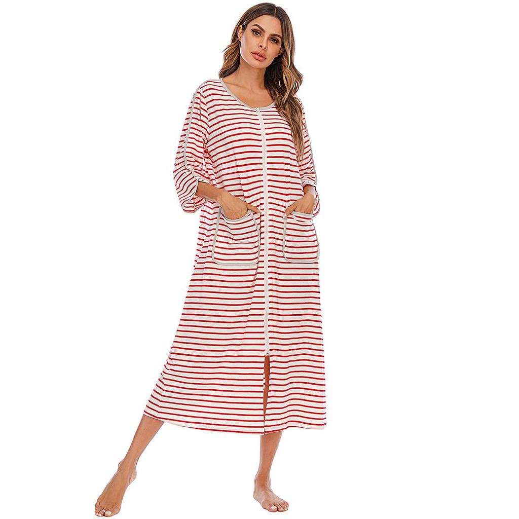 Олень Женский Халат для Беременных Пижама Родовое Платье Больничный Полосатый На Молнии Длинный Для Родов Кормления Грудным Молоком Послеродовой Ночные Сорочки