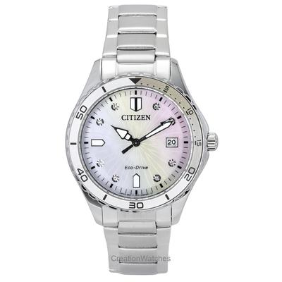 Женские часы Marine Eco-Drive Crystal Accents из нержавеющей стали с перламутровым циферблатом FE6170-88D 100M