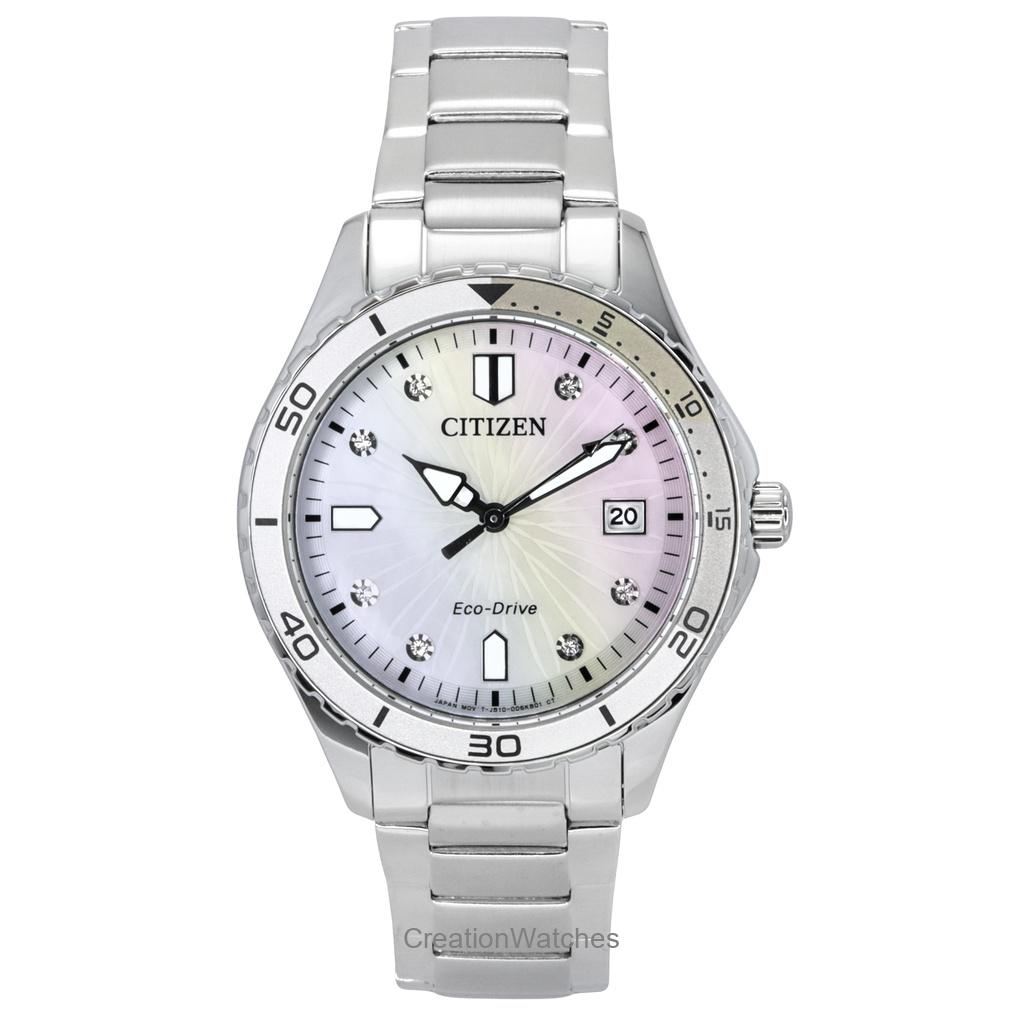 Citizen Женские часы Marine Eco-Drive Crystal Accents из нержавеющей стали с перламутровым циферблатом FE6170-88D 100M