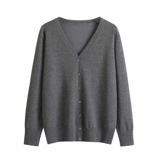 Women Sweater Coat Solid Color Single-breasted Buttons Long Sleeves Casual Cardigan Soft V Neck Casual Autumn Jacket for Daily Wear