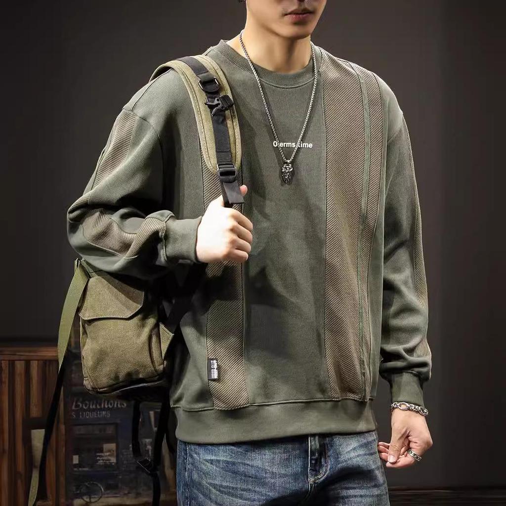 Мужская ретро-толстовка с пэчворком: Тяжелый, Свободный крой, Большой размер, Длинный рукав для Осени и Зимы