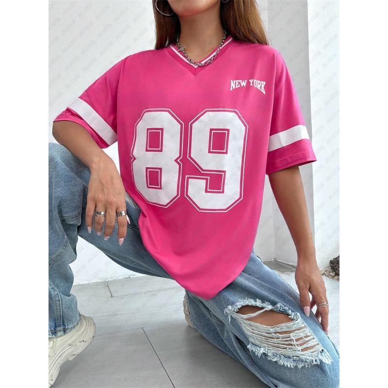 New York 89 Женская футболка с рисунком Женская футболка Harajuku Дышащая футболка с V-образным вырезом Летняя модная простая свободная спортивная одежда