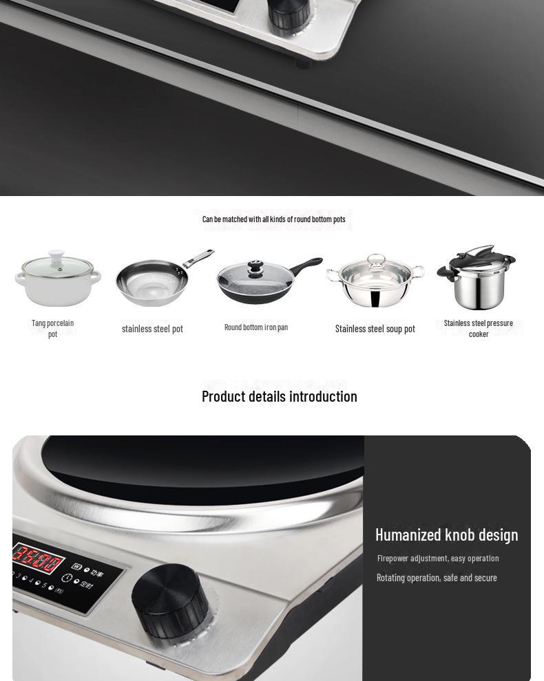 Concave 5000W High-Power Induction Stove: Commercial Stir-Fry, Stainless Steel, Multifunctional Electric Ceramic Cooker