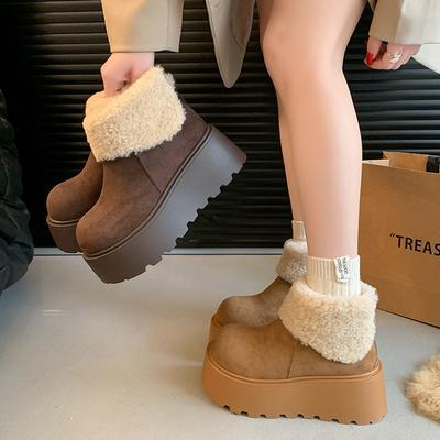 Премиальные ретро ботинки на толстой подошве, на высокой платформе, утепленные толстым бархатом, женские зимние 2025, новые маленькие хлопковые ботинки