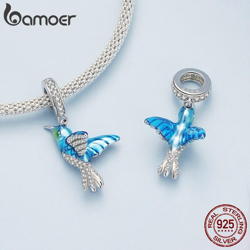 Bamoer 925 Sterling Silver Exquisite Kingfisher Charms Pendant for Women Bracelet and Bangle DIY FIne Jewelry Gift