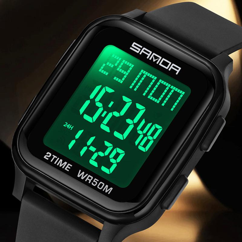 SANDA Модные электронные часы Многофункциональные квадратные спортивные часы-хронограф Водонепроницаемые наручные часы Бизнес-часы