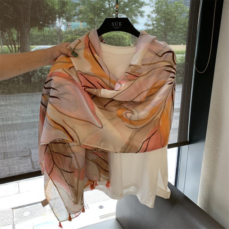 Summer Silk Scarf Shawl Sun Protection Dual-Purpose Yarn Scarf Scarf Spring And Autumn Ethnic Style Versatile Decorative Cotton And Linen Scarf
