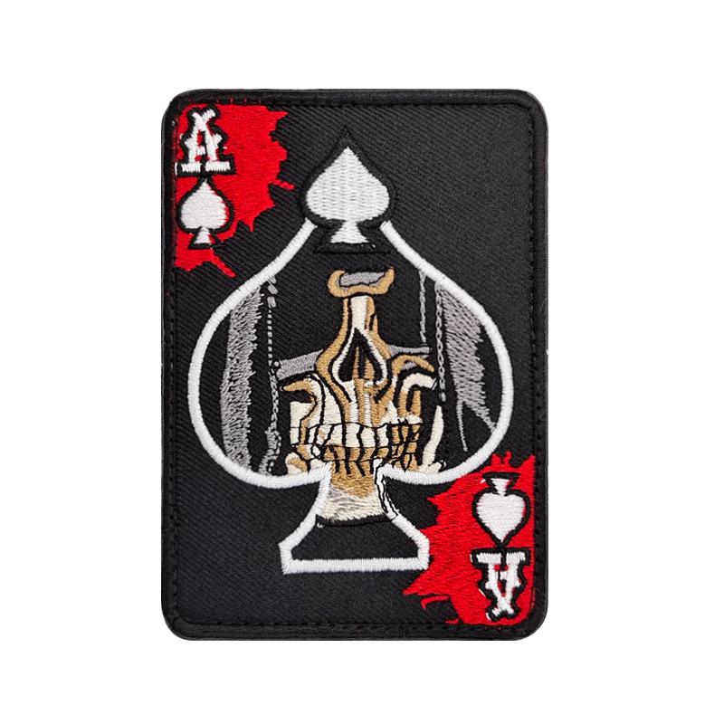 Пиковый туз Покер Череп Вышитая нашивка - Моральный значок на липучке для рюкзака