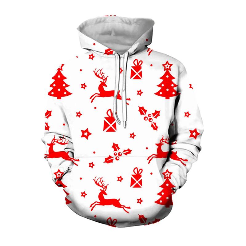 Christmas Reindeer Snowflake Graphic Sweatshirts Ornament Xmas Tree Elk 3D Printed Hoodies For Men Casual Woemn Y2k Pullovers