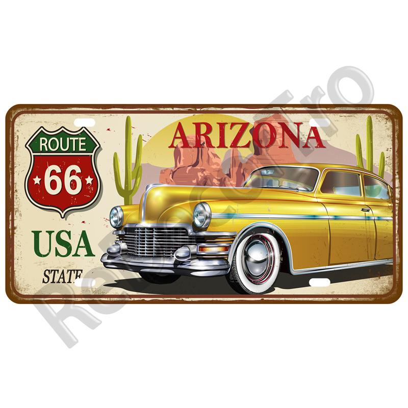 Garage Car Retro Route 66 Tinplates Plate Metal Sign Posters On The Wall Tin Sign Vintage Poster Home Decor Art Room Decoration
