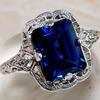 Vintage Women Blue Gemstone Tone Filigree Wedding Ring