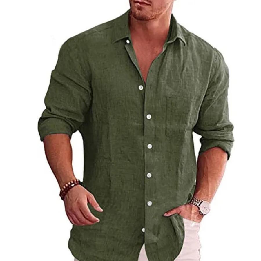 Men's Loose Solid Flax Polo Collar Long Sleeve Shirt Casual Men White Black Loose Shirts for Men Blouse