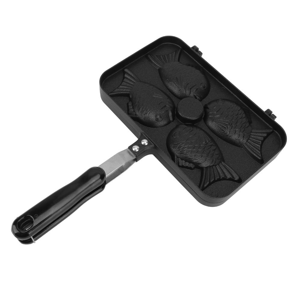 4 Grids Fish Shape Taiyaki Frying Pan Double Sided Taiyaki Frypan Tourist Picnic