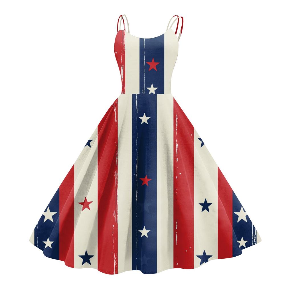 Women's Patriotic Starry Night Dress Sleeveless American Flag Design, Perfect for Celebrations & Summer Events