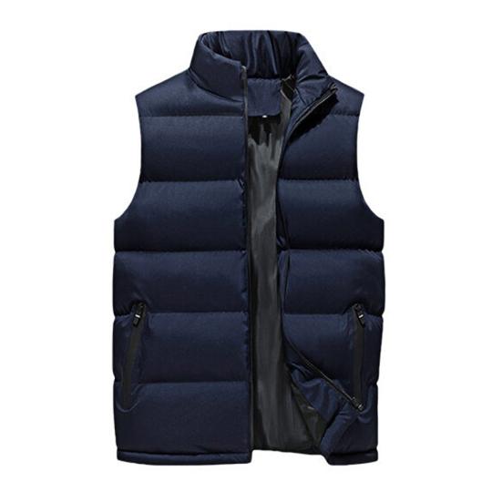 Men Waistcoat Stand Collar Sleeveless Slim Fit Vest Coat with Pockets Solid Color Zipper Closure Windproof Quilted Waistcoat
