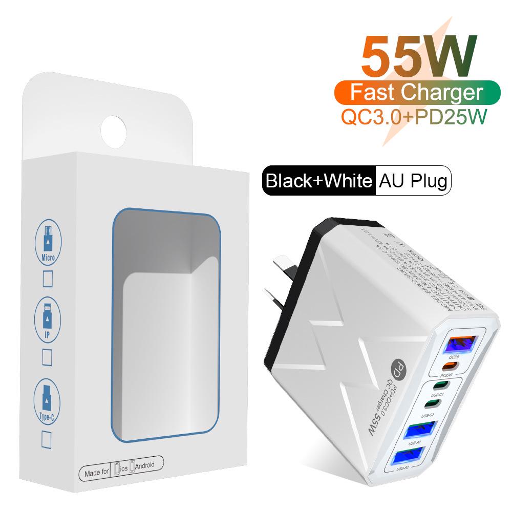 PD25W 3USB 3PD55W Fast Charger, 6-Port Mobile Charger with QC3.0, Multi-Standard Fast Charging Adapter