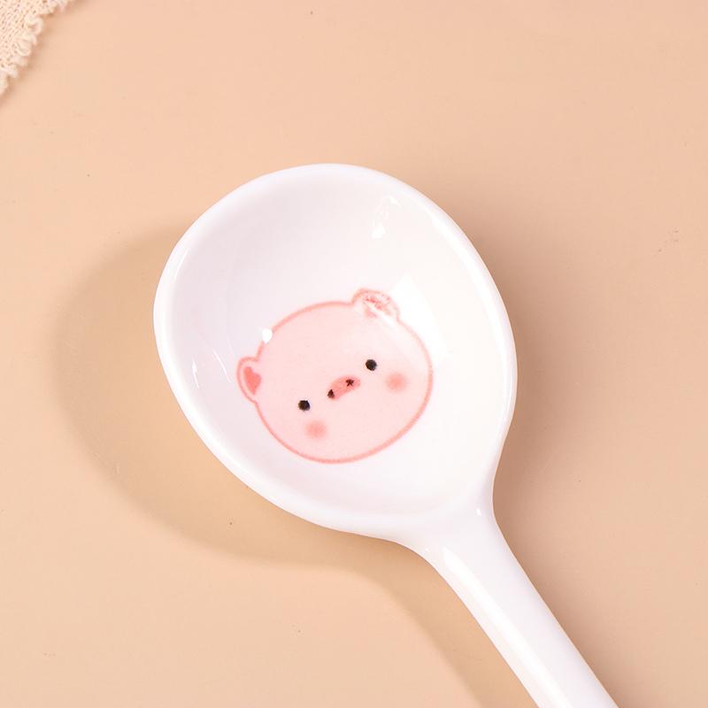 Керамическая суповая ложка в виде свиньи Kawaii, милая расписанная вручную кофейная десертная ложка с длинной ручкой, кухонные принадлежности