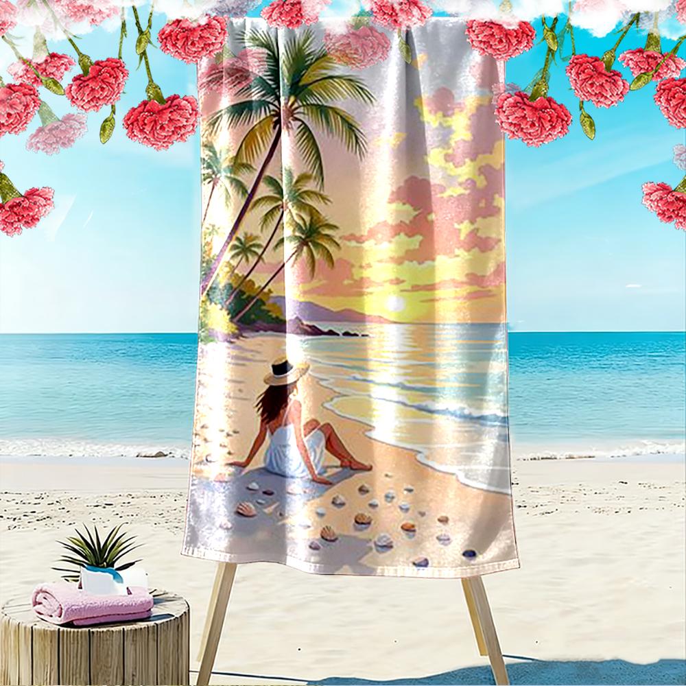 Woman Enjoying Sunset on Tropical Beach Beach towel quick-drying for travel outdoor sports jogging beach and swimming