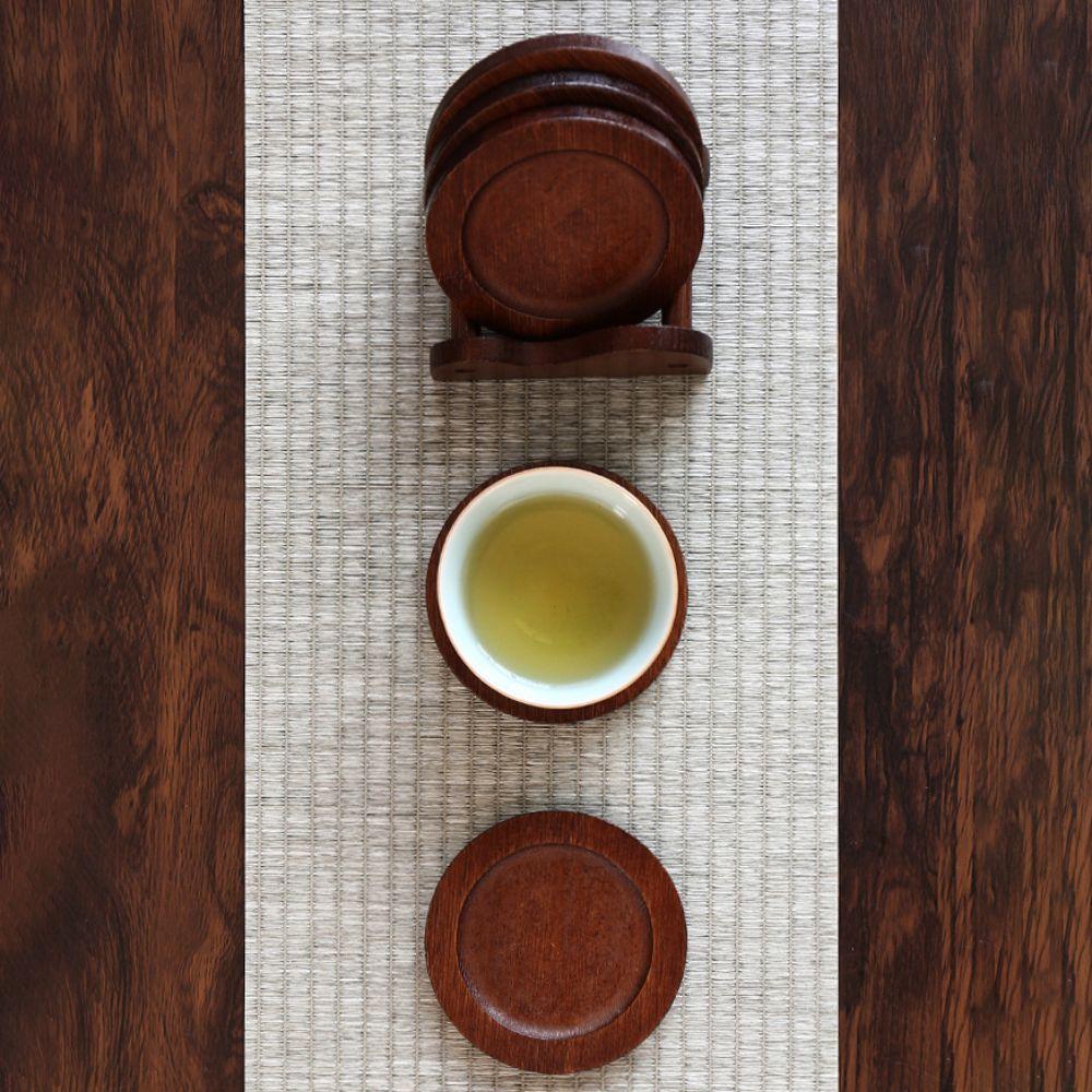 Heat Resistant Insulated Heat Cup Mat With Holder Tea Cup Mat Bamboo Coaster Set Dining Table