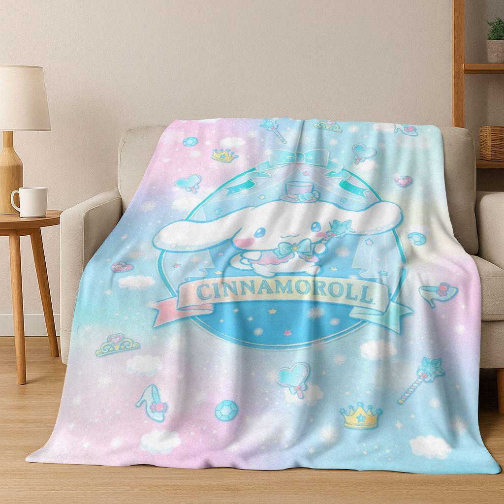 2026 New Cute Cinnamoroll Pompompurin Sanrio Cartoon Flannel Blanket,Warm and Cozy Soft Throw Blanket for Home Bedroom Bed Sofa