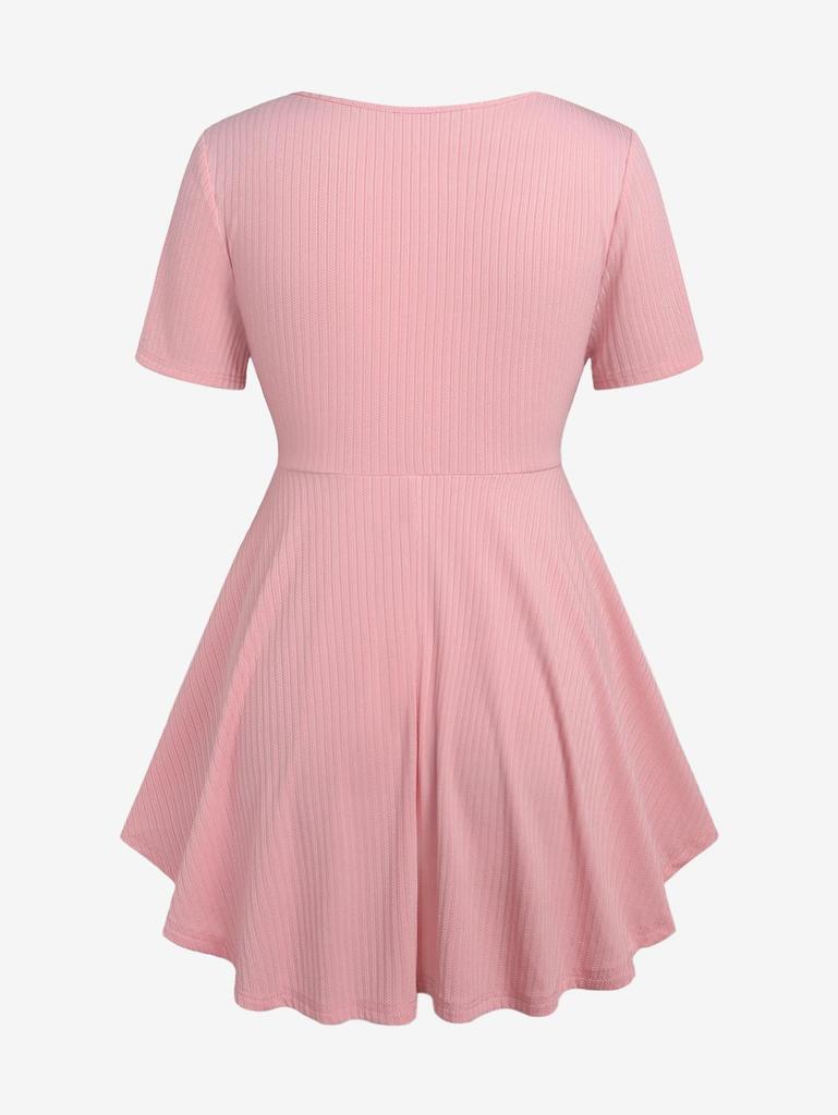 Rosegal Plus Size Цветочный Акварельный Принт Кружевная Отделка Складки Твист Ребристый Текстурированный Топ 2 В 1