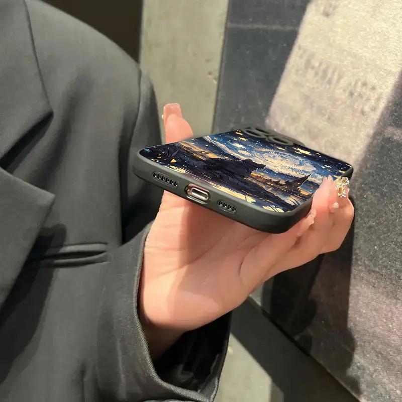 Чехол для телефона с рисунком кота и звездным небом для iPhone 17 16 15 14 13 12 11 Pro Max 16 Plus 16E 17 Air Ударопрочный Мягкий ТПУ Силиконовый Чехол